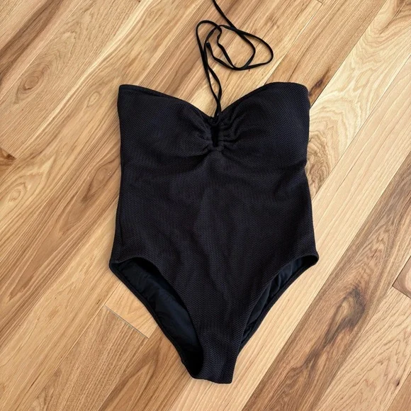 SEAFOLLY Sea Dive Halter Bandeau One Piece Swimsuit Black Vacation Beach Size 12 - Picture 2 of 8